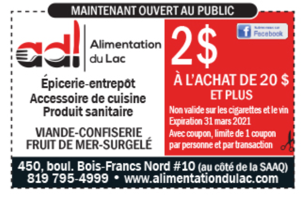 ADL coupon rabais 2$ jusqu'au 31 Mars 2021